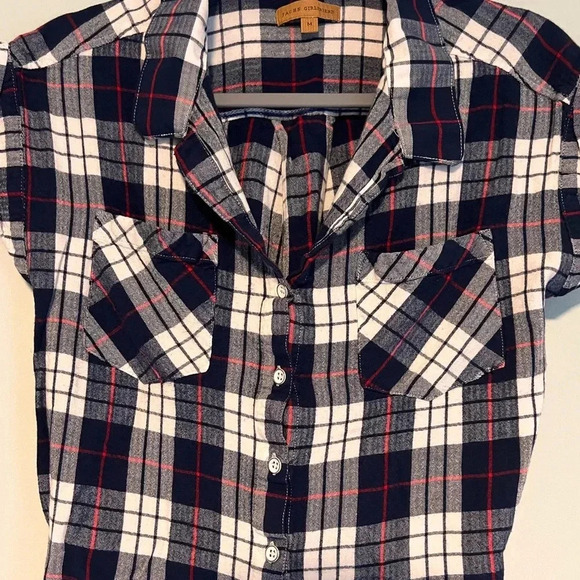 JACHS girlfriend Plaid Button Up Shirt Womens Medium Short Sleeve - Picture 3 of 5